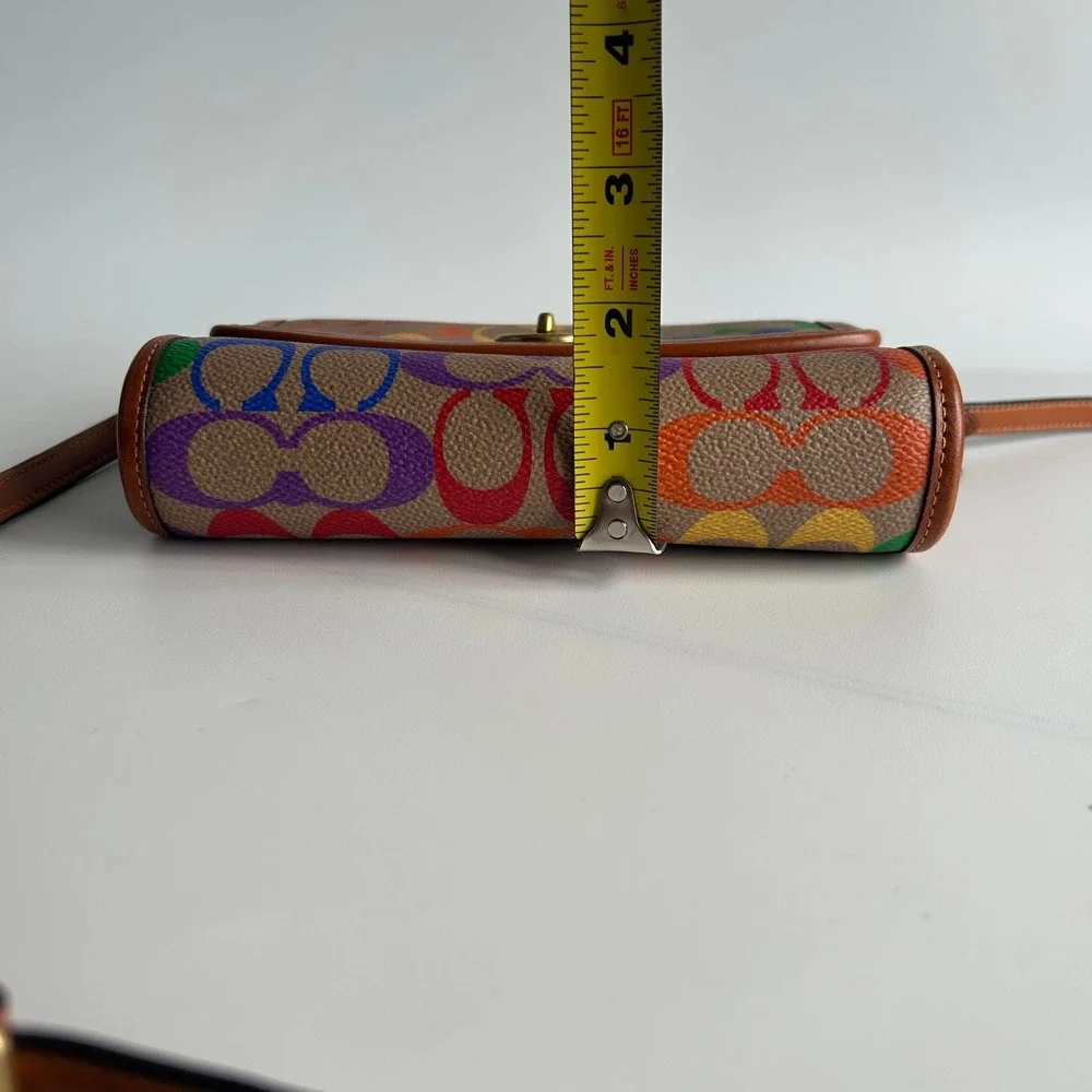 Coach Kip Rainbow Signature Canvas Leather Crossbody Bag Excellent